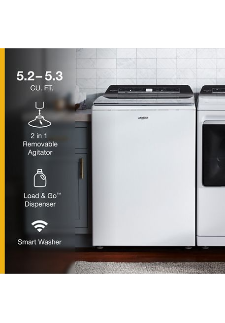 Whirlpool 5.2 - 5.3 cu. ft. Smart Top Load Washing Machine in White with 2 in 1 Removable Agitator, ENERGY STAR 3