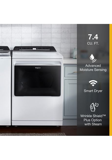 Whirlpool 7.4 cu. ft. White Electric Dryer with Steam and Advanced Moisture Sensing Technology, ENERGY STAR 7