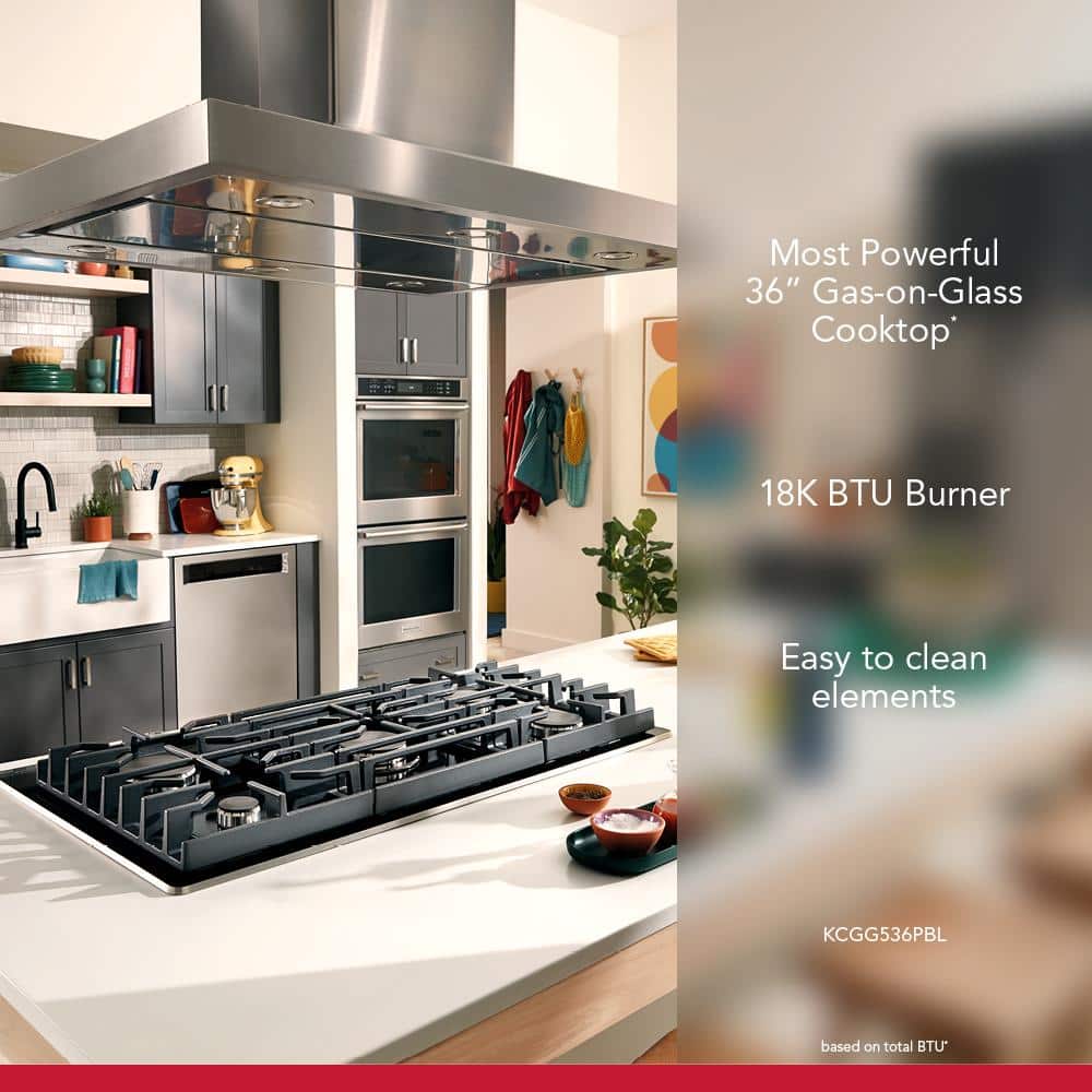 KitchenAid KitchenAid 36" Gas-on-Glass Cooktop (5 Burners) with Dishwasher-Safe Grates and Knobs 1