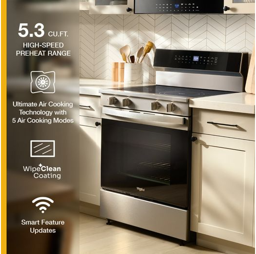 30-inch Electric Smart Range with Air Cooking Technology, No Preheat Air Fry, High Speed Preheat Oven, WipeClean™ Coating, and Steam/Self Clean 4