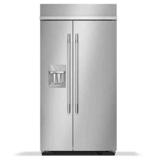 KITCHENAID 25.1 Cu. Ft. 42" Built-In Side-by-Side Refrigerator features Exterior Water and Ice Dispenser with Measured Fill